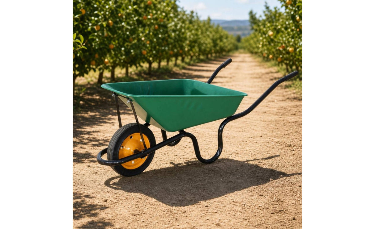 Single-Wheel Wheelbarrow with Metal Frame Deep-Tray Wheelbarrow Easy Maneuverability Hand Cart Heavy-Duty for Gardeners, Farmers, Garden, Yard, Orchard