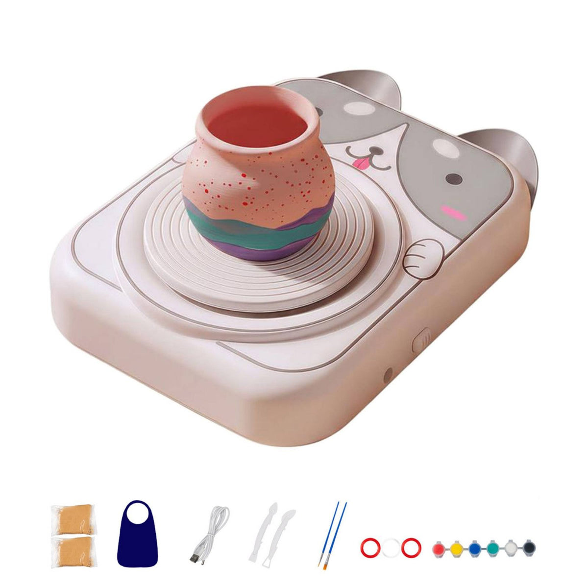 Handmade Electric Clay Wheel Creative Play Kids Pottery Machine Easy Craft for Students, Home, Classroom