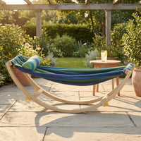 Rocking Hammock with Stand Striped Wooden Hammock Swing Curved Rocking Swing Chair for Kids, Young Children, Playroom, Balcony, Nursery