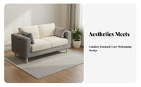 Easy Assembly Compact 2 Seater Sofa Solid Wood Frame 2-Seater Sofa Luxurious Cushions Small Space Couch High-Density Cushion for Renters, Young Adults, Students, Bedroom, in Ice