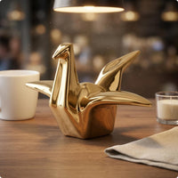 Ceramic Crane Figurine Decorative Geometric Bird Figurine Glossy Shiny Look