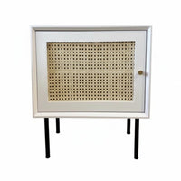 Rattan Door Nightstand Nordic Aesthetic Bedside Table Compact Size for Bedroom