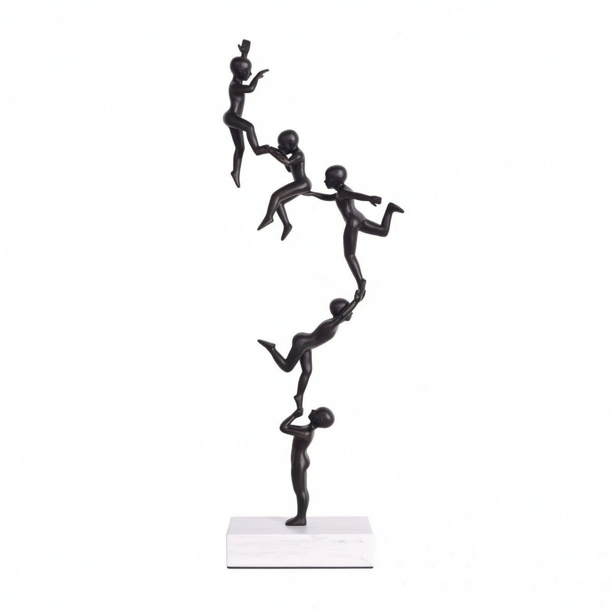 Acrobats Figure Matte Black Human-Figure Composition Minimalist Sculpture with Marble Base for Living Room, Tv Cabinet, Bookshelf