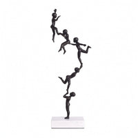Acrobats Figure Matte Black Human-Figure Composition Minimalist Sculpture with Marble Base for Living Room, Tv Cabinet, Bookshelf