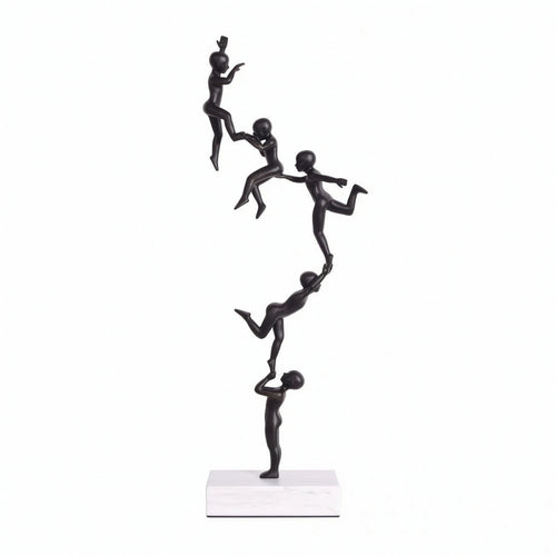 Acrobats Figure Matte Black Human-Figure Composition Minimalist Sculpture with Marble Base for Living Room, Tv Cabinet, Bookshelf