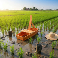 Rice Planting Boat Seat Umbrella Holder Wooden Transplanting Stool Pushable Paddy Field Seat Board for Farmers