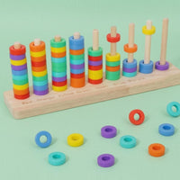 Counting Wooden Rainbow Loop Toss Toy Educational Wooden Stacking Rings Game Fine Motor Skills Rainbow Stacking Toy Hand-Eye Coordination