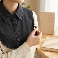 Detachable Dickey Collar Denim Detachable Collar Half Shirt Button-down Pointed for Women, Layering, Office