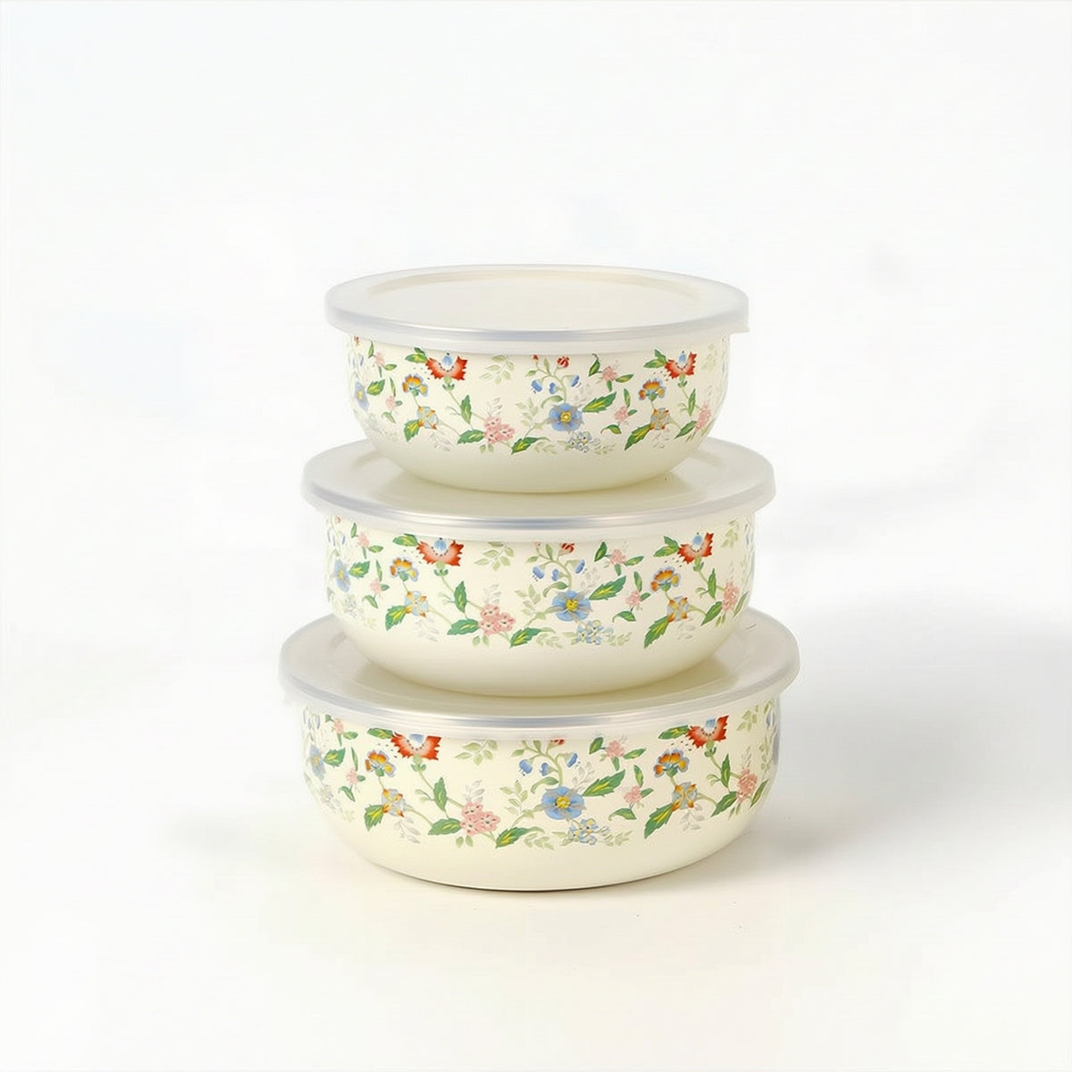 3 Pieces Enamelware Nesting Bowls Nested Storage Bowls with Lids Reusable