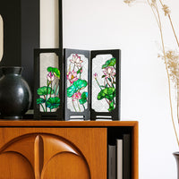 Decorative Tabletop Screen with Faux Relief Glass