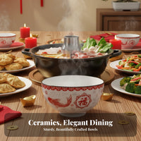 Red Ceramic Bowl, Fortune Theme, Festive Tableware, Wedding, Housewarming