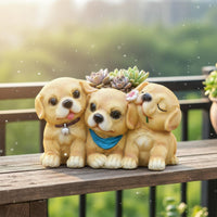 Three Pups Flower Pot Creative Design Cute Dog Succulent Planter for Balcony