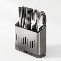Chopstick Holder and Utensil Organizer Rack Cutlery, Stainless Steel 3 Compartment Kitchen Storage Solution, Wall Mount Utensil Holder, Slotted