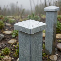 Galvanized Steel Square Fence Post Cap Deck Post Cover Fence Cap Sloped Top Faces Fence Post Topper Fence Hardware Silver Finish Screw Included Suitable for Outdoor Fence Protection Pathway Posts Porch Railings Public Spaces
