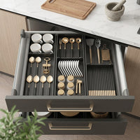 Cutlery Box for Drawers Organizer, Aluminum Alloy Cutlery Insert 46cm, 3 Compartments, for Kitchen and Household