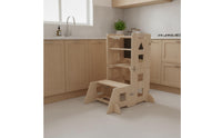 Toddler Platform Foldable Helper Platform Kids Kitchen Step Stool Wooden Step Stool with Safety Rails Natural Finish
