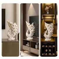 Peacock Vase Gold-Accented Peacock Figurine Sculpted for Entryway, Art Lovers