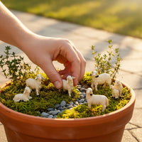 6 Pieces Sheep Figurines in Tray Small Resin Sheep Figurines Textured Decorations for Shelves