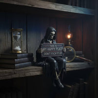 Skeleton Statue with Sign Gothic Decor Dark for Bookshelf, Collectors
