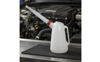 Clear Measurement Scale 5L Plastic Oil Can with Spout Leak-Proof Car Engine Oil Filler Pitcher Ergonomic Handle Long Spout Measuring Jug Resistant for Mechanics, DIYers, Auto Repair Shop, Workshop, Garage