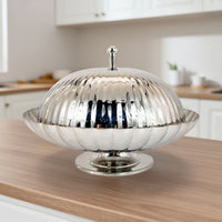 Large Stainless Steel Fruit Bowl and Snack Tray in Modern Minimalist Style