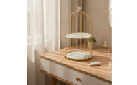 Bird Cage Cosmetic Organizer 2-Tier Bird Cage Makeup Organizer Gold Birdcage Storage Rack for Dressing Table