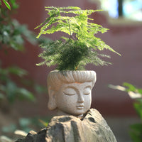 创意简约仿石花盆摆件禅意佛头佛祖园艺庭院景观绿植装饰盆栽花器