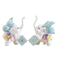 Elephant Statues with Plaques Glossy Ceramic Elephants Elegant for Shelf, Office