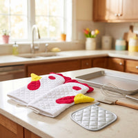 Cockerel Oven Mitts Quilted Cockerel Oven Gloves Non-Slip for Kitchen, Bakers