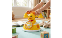 Cartoon Duck Telephone Toy Plastic Pretend Play Phone with Cord Safe Toy Phone with Numeric Key Educational for Preschool