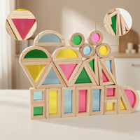 24 Pieces Blocks with Acrylic Inserts Child-Led Translucent Building Blocks Toy Natural Wood Open-Ended for Preschoolers