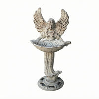 Angel Bird Feeder Vintage White Cast Iron Bird Feeder Shallow Tray for Courtyard