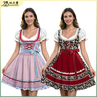 2026 Munich Oktoberfest Dress Floral Puff Sleeve High-Waist Tie-Back Halloween Costume