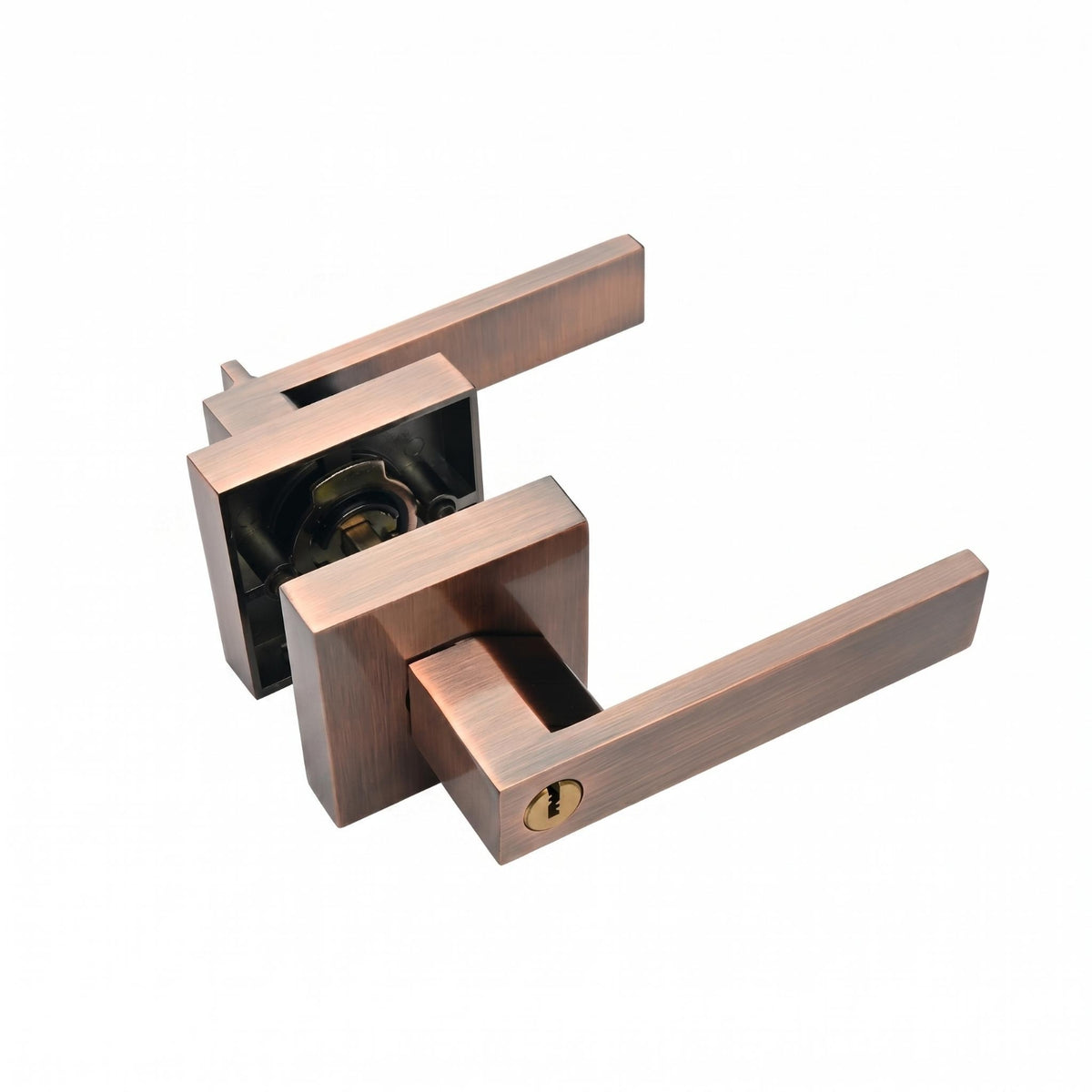 Square Rosette Lever-Style Door Latch & Tumbler Cylinder Bedroom Door Lock Modern House Hardware
