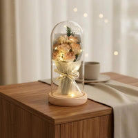 Romantic Gift Blossom Arrangement Glass Dome Long-Lasting Blossom Glass Dome Lamp Hand-Assembled Lighted Flower Cloche Dustproof Cover for Mom