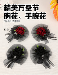 暗黑哥特风骷髅玫瑰胸花万圣节派对胸针手腕花暗黑系派对配饰花