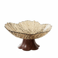 Pedestal Fruit Bowl Elegant Design Faux Wood Base Fruit Basket Food Grade Material High Foot Snack Dish for Party, Entryway
