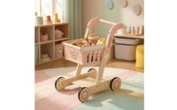 Wooden Shopping Cart Pretend Play Imaginative Shopping Cart Rounded Edges for Kids