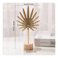 Nordic Design Iron Flower Statue with Wood Base Modern Design House Decoration Handmade for Bedroom, Bookshelf
