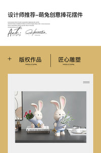 Cream Style Rabbit Vase Ornament for Living Room TV Cabinet Dining Table Entryway Flower Arrangement Home Decor Birthday Housewarming Gift