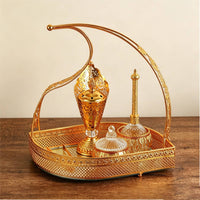 5 Pieces Ornate Scent Tray Set Luxury Golden Finish Scent Burner Set Decorative Scented Chips Burner