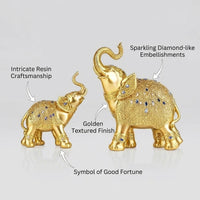Golden Elephant Statue Sculpture Feng Shui, Sparkling Elephant Statue Set Home Decor, Resin Elephant - Image 6