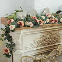 Artificial Rose Vine with 36 Champagne Pink Peony Heads for Home and Outdoor Decor