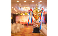 Gold-Colored Trophy Cup with Lid Lidded Trophy Cup with Name Plates Metal Award Engravable for Winners, Athletes, Students, Sports Tournaments