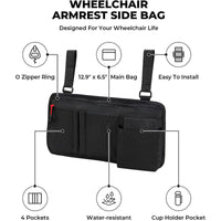 Wheelchair Storage Bag Multifunctional Armrest Hanging Bag with Cup Holder, Oxford Cloth Organizer