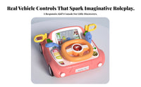 Pretend Driving Toy with Road Display | ConstructionPowered, Toy Steering Wheel with Dashboard, for Playroom