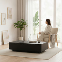 Rectangular Coffee Table Black Low-Profile Coffee Table Modern Furniture for Living Room, Apartment, Lounge