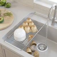 Extendable Dish Rack and Retractable Bowl Drainage Rack, Carbon Steel Dish Drainer, Space Saving Over Sink Home Storage for Various Sinks