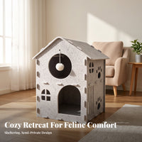 Cozy Felt Cat House with Toy | Stable Interlocking Panels, Enclosed Upper Level, 2-Tier Cat House, for Living Room