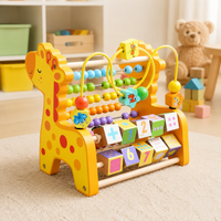Motor Skill Cube Busy Board for Ages 1+, Activity Cube Wooden Material 22x18x22cm, Bead Maze, Abacus, Animals, Educational for Kids' Room